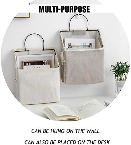 Wall-Hanging Storage Bags, Desktop Organizer Basket Cotton Linen Hanging Storage Basket for Kitchen,Bderoom,Living Room (#2 White)