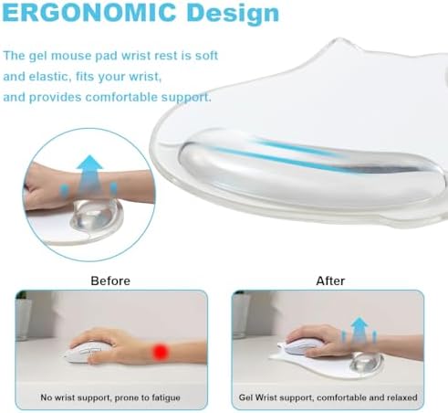 Gel Mouse Pad with Wrist Rest Support - White Ergonomic Cat Mousepad