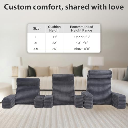 ENITYA 19" Large Back Pillow for Bed Sitting Up with Armrests & Big Pockets