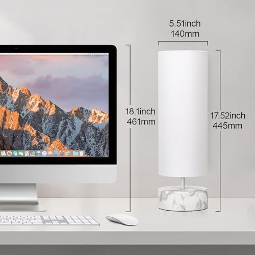 Touch Table Lamp with Marble Grain Metal Base, 3 Way Dimmable Bedside Lamp