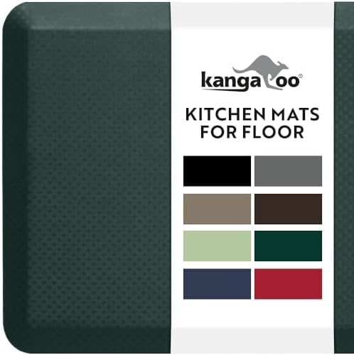 KANGAROO Cushioned Anti Fatigue Kitchen Mats for Floor, 20x48 Hunter Green | Reduce Foot, Knee, Back Pressure, 3/4 Inch Thick Ergonomic Mat, Waterproof Comfort Rug for Sink, Standing Desk, Store Floors