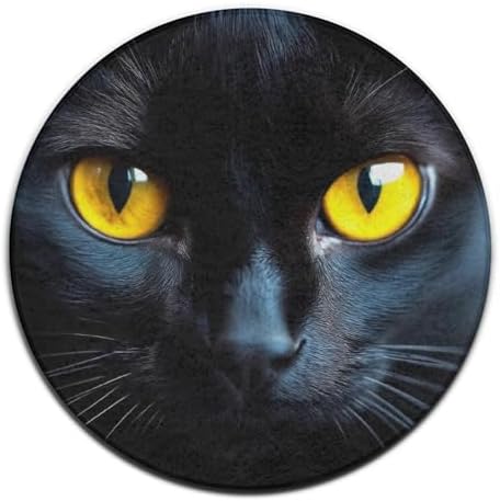 Large Home Decor Mat, Soft Round Yoga Carpet, Non Slip Machine Washable Home Office Circle Rug Black Cat