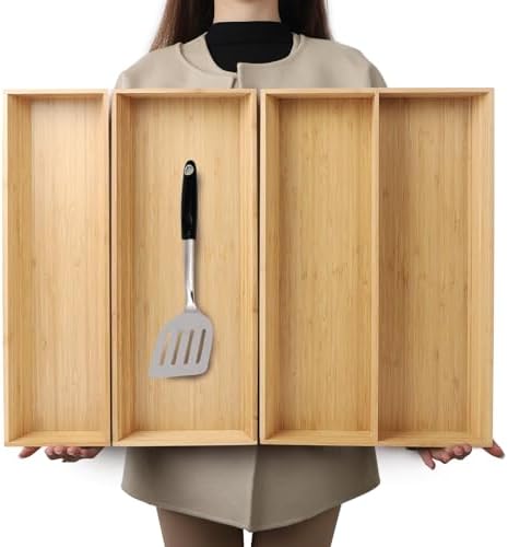 BAMOTTO CRAFTBAMBOO Large Long V-Shaped Bamboo Drawer Organizer Set of 3