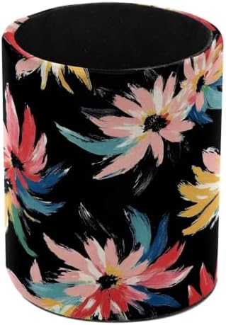 Leather Pen Holder for Desk, Multicolor Floral Pencil Cup Pen Organizer Makeup Brush Holder for Office Home Kids Countertop Desk Accessory Storage
