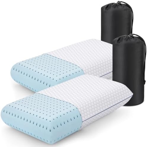 CushyOasis Memory Foam Bed Pillows for Sleeping, Set of 2, Camping Size
