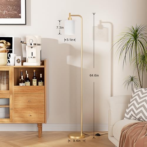 Ziisee Floor Lamps for Living Room - Industrial Standing Lamp with Remote Control Glass Shade, Modern Gold Floor Lamp with LED Bulbs, Tall Lamp for Bedroom Office - Gold