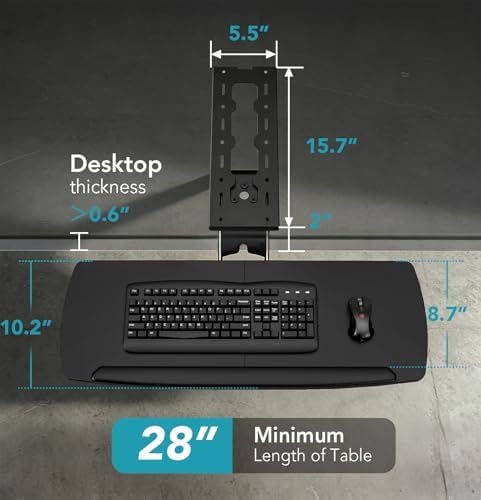 Keyboard Tray Under Desk with Storage Drawer, Height Adjustable Keyboard Tray Slide Out 360° Swivel Tilt, Ergonomic Under Desk Mount Keyboard & Mouse Holder for Gaming Home Office