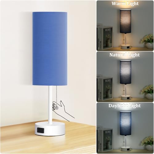 Dott Arts Table Lamp for Bedroom, 3-Color Bedside Lamps with Pull Chain