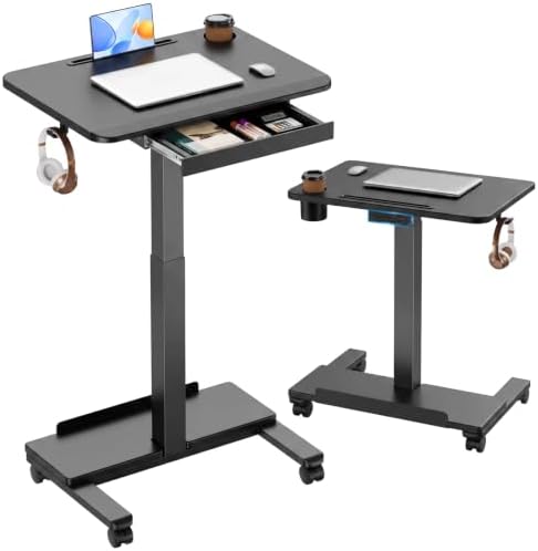 HUANUO 28" Mobile Standing Desk with Drawer and Charging Station