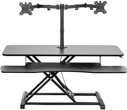 VIVO Black 42 in Standing Desk Converter with Monitor Stand, DESK-V042KB-M2