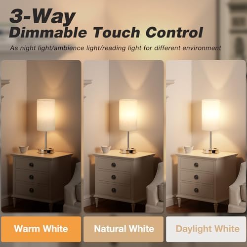 White Touch Table Lamp for Bedroom - Bedside Desk Lamp for Dorm Study