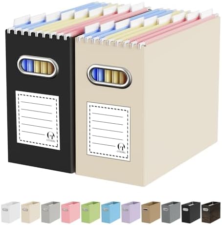 Oterri Portable Collapsible Cardboard File Box with Handle for Letter-Size