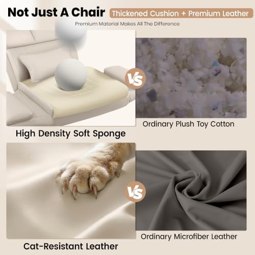 Big and Tall Leather Office Chair, Cross Legged Flip Arms, Beige