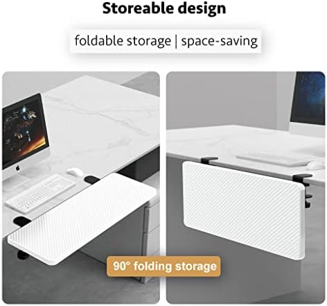 Ergonomics Desk Extender Tray, Suitable for Office. Foldable, Punch-Free Clamp on.Computer Keyborad Tray, Desk Extension Board(21.65"*9.45"(55cm*24cm), White Carbon Fiber)…