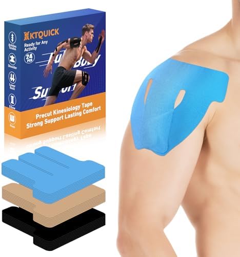 KTQUICK Precut Kinesiology Tape for Shoulders, 24 PCS, 20% Stronger, Blue