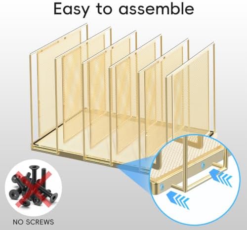 File Organizer for Desk, 5-Section Vertical File Sorter, Paper Holder Organizer Standing Metal File Folder for Office Home Classroom, Gold