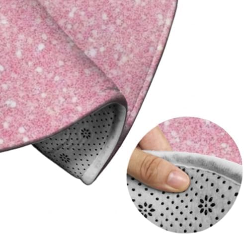 Home Decor Non Slip Kitchen Office Circle Rug, Machine Washable Modern Round Area Rug, Room Sofa Yoga Soft Round Carpet Pink Glitter Texture