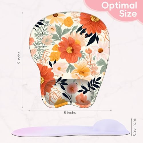 Wrist Support Mouse Pad Anti Slip Rubber Wrist Rest Mousepad 9in X 8in Small Desktop Notebook Mouse Mat for Working and Gaming (M-Orange Floral)