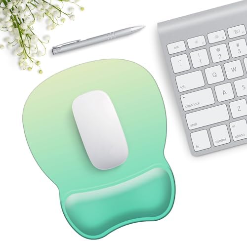 Mouse Pad with Support, Ergonomic Mouse Pad with Gel Wrist Rest Support Middle Concave Design, Comfortable Mousepad with Non-Slip PU Base for Home Office Working Studying (08 Cyan Green Gradient)