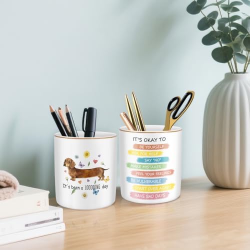 Large Capacity Ceramic Pen Holder, Dachshund