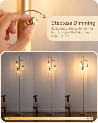 EDISHINE 70" Dimmable Farmhouse Floor Lamp for Living Room, Gold