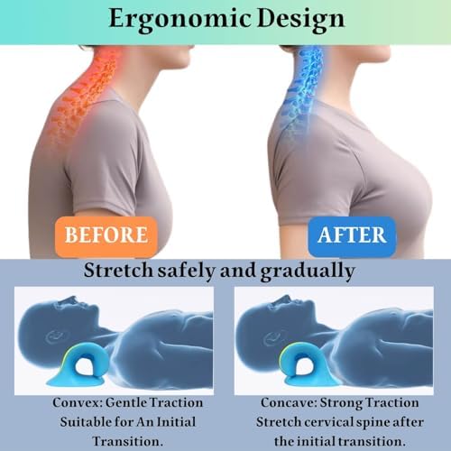 Cervical Traction Device, Neck Stretcher Cervical Traction for Muscle Relax, Neck Hump Corrector for TMJ Pain Relief, Shoulder Relaxer, Spine Corrector (Blue)