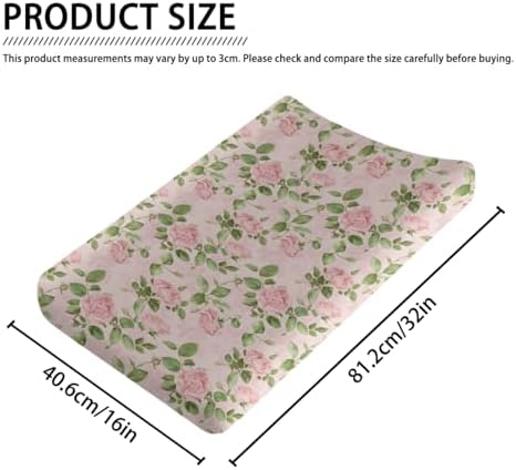 Spring Watercolor Roses Floral Leaves Baby Changing Pad Cover, Unisex Flowers Nursery Diaper Changing Table Pad Mat Sheet for Boys Girls-16x32