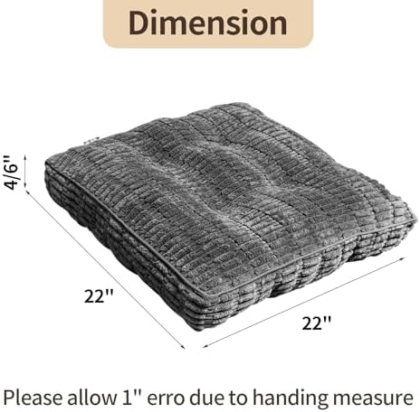 Floor Cushions, Corduroy Floor Pillow, Floors Pillows for Adults & Pets, Large Floors Pouf, Square Floored Pillows for Sitting & Yoga(2PC, Dark Grey，22"×22"×5.9")