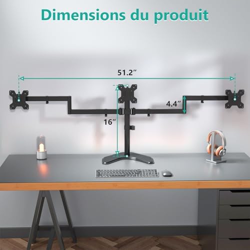 WALI Triple Monitor Stand, Free Standing for 13-27 inch Screens,up to 22lbs