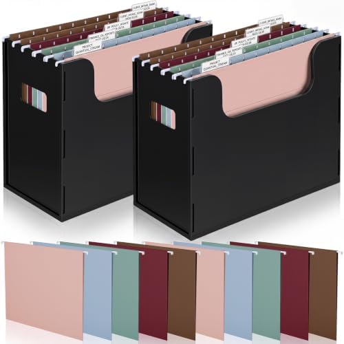 Qeeenar 2 Pcs Hanging File Box with 10 Pcs Morandi Hanging File Folders