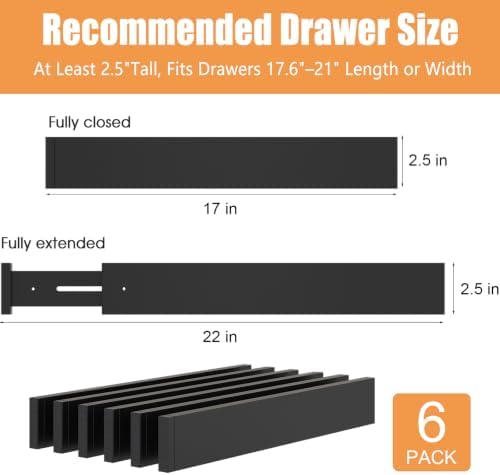 Bamboo Drawer Dividers, Adjustable Drawer Organizers, Fits 17.6–21" Drawers
