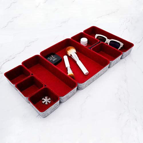 Welaxy Burgundy Felt Drawer Organizers 8pc Desk Tray Dorm Room Decor Bin