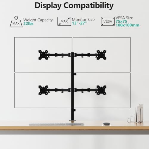 WALI Quad Monitor Desk Mount for 13-32 inch Computer Screens, 22lbs per Arm