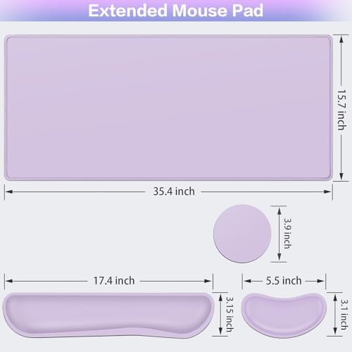 Desk Mat Purple, Large Gaming Mouse Pad with Wrist Rest, 4in1 XXL