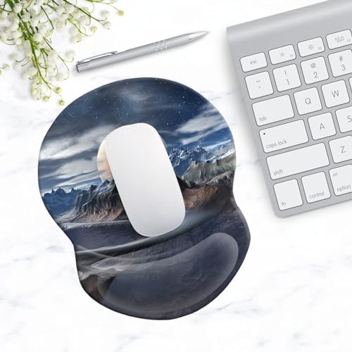 Ergonomic Wrist Support Mouse Pad - Comfortable Computer Mouse Pad with Non-Slip PU Base for Home Office Working Gaming (Aesthetic Moon)