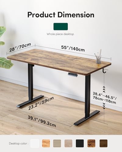 CubiCubi 55 x 24 One-Piece Electric Adjustable Standing Desk, Rustic Brown