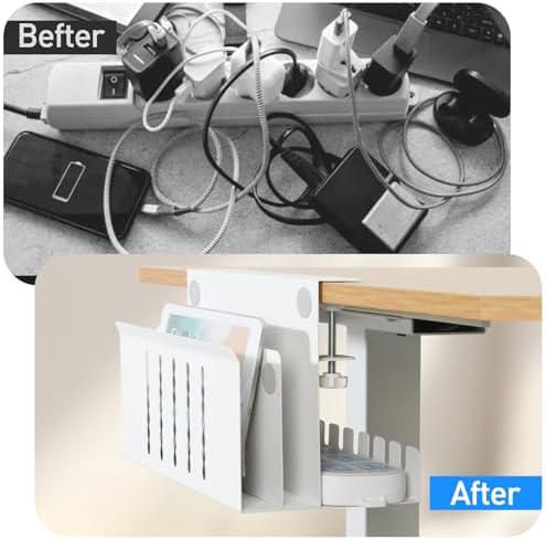 MAXECHO Desk Side Storage, Under Desk Laptop Mount, Table Side Hanging File Organizer, No Drill Clamp On Cable Management Tray, Laptop Holder with Magnetic Pen Holder for Office and Home, Load 22 Lbs