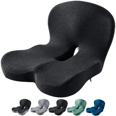 Orthopedic Cushion Seat Cushion,L-Shaped Lumbar Support,Breathable,Design for Office Chair,Car,Wheelchair Ergonomic Non Slip MemoryFoam Seat Skin with Back Support (Black)