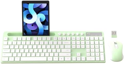 MARVO Wirelss Keyboard and Mouse Combo with Phone Holder, Full-Size, Green