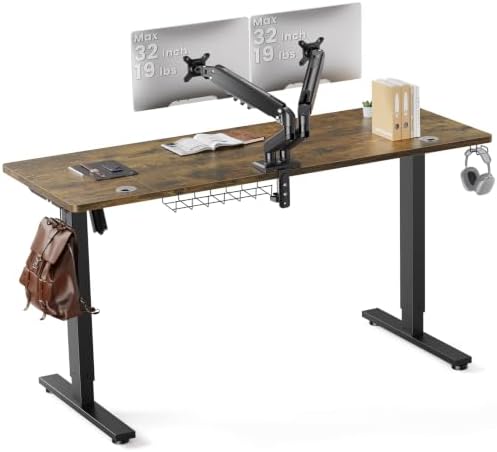 SIAGO 63 x 24 Inch Electric Standing Desk with Dual Monitor Stand