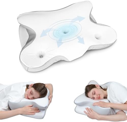 Cervical Pillow for Neck Pain Relief - Ergonomic Memory Foam Pillow, Cooling Sleeping Side Sleeper Pillow for Neck, Breathable Pillowcase Three-Hole Neck Support Contour for Side Back Stomach Sleeper