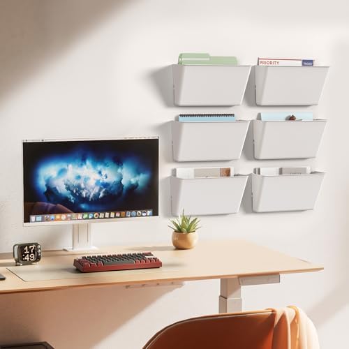 Gawerk Clear Acrylic Single Pocket, Plastic Hanging Wall Mount File Holder for Office Home (White, 4 Pack)