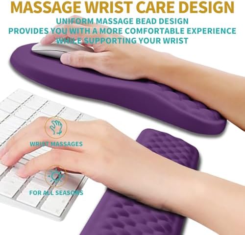 Hokafenle 2 in 1 Ergonomic Mouse Pad Wrist Support & Wrist Rest for Computer Keyboard Set, with Relieve Carpal Tunnel Pain Massage Bulge and Full Memory Gel Design (2In1 Set, Dark Purple)