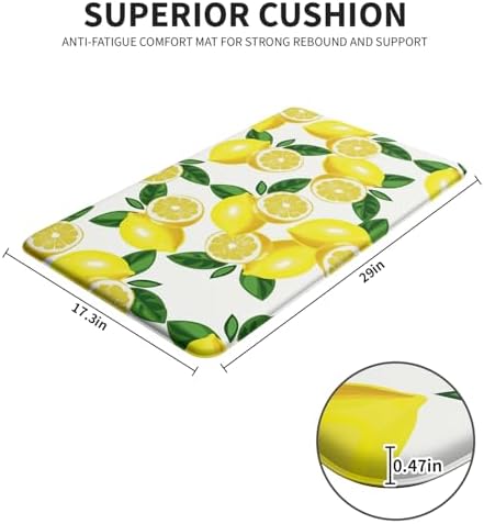 Lemon Kitchen Decor Kitchen Mat, Cushioned Anti Fatigue, Non-Slip