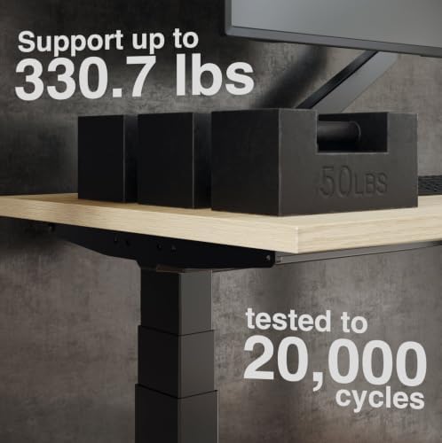 Desky Dual Mini Sit Stand Desk Sublime Teak 40" Matte Black