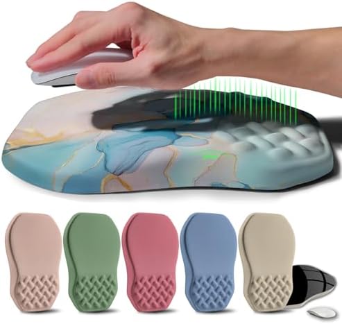 Ergonomic Raised Mouse Pad Wrist Support with Bilateral Slope Memory Foam Mousepad for Wrist Rest and Carpal Tunnel Pain Relief 11.8x7.9〃Blue Marble