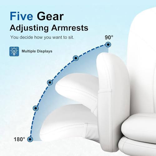 Misolant Criss Cross Chair with Armrests & Wheels for Cross-Legged Sitting, Comfortable PU Leather Vanity Chair, Office Desk Chairs with Adjustable Rocking Function, for Home, Bedroom White