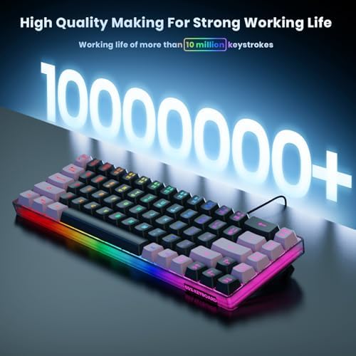GEODMAER 65% Gaming Keyboard, LED Backlit, Ultra-Compact Anti-Ghosting No-Conflict 68 Keys Membrane Gaming Wired Keyboard for PC Laptop Windows Gamer(Black-Pink)
