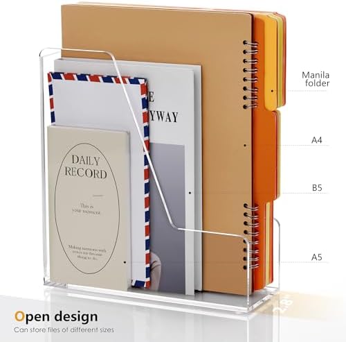 SANRUI 4 Pack Vertical File Holder, Acrylic Desk Organizer Magazine File Sorter for Magazines, Binders, Notebooks, Envelopes, Multi-purpose Clear Document Organizer Rack