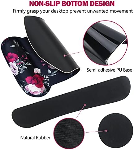 AIMSA Ergonomic Keyboard Wrist Rest and Mouse Pad with Wrist Support Set, Memory Foam Non-Slip Rubber Base, for Home, Office, Easy Typing, Pain Relief, Peony Flowers